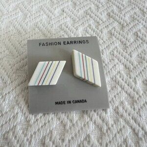 Brand New Vintage 80s Geometric Fashion Statement Earrings Pierced Colourful